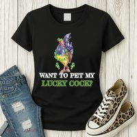 Want To Pet My Lucky Cock St Patrick's Day Women's T-Shirt thumb 3