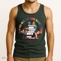 Were All One The Same Page Library Reading Fan Book Lover Tank Top thumb 3