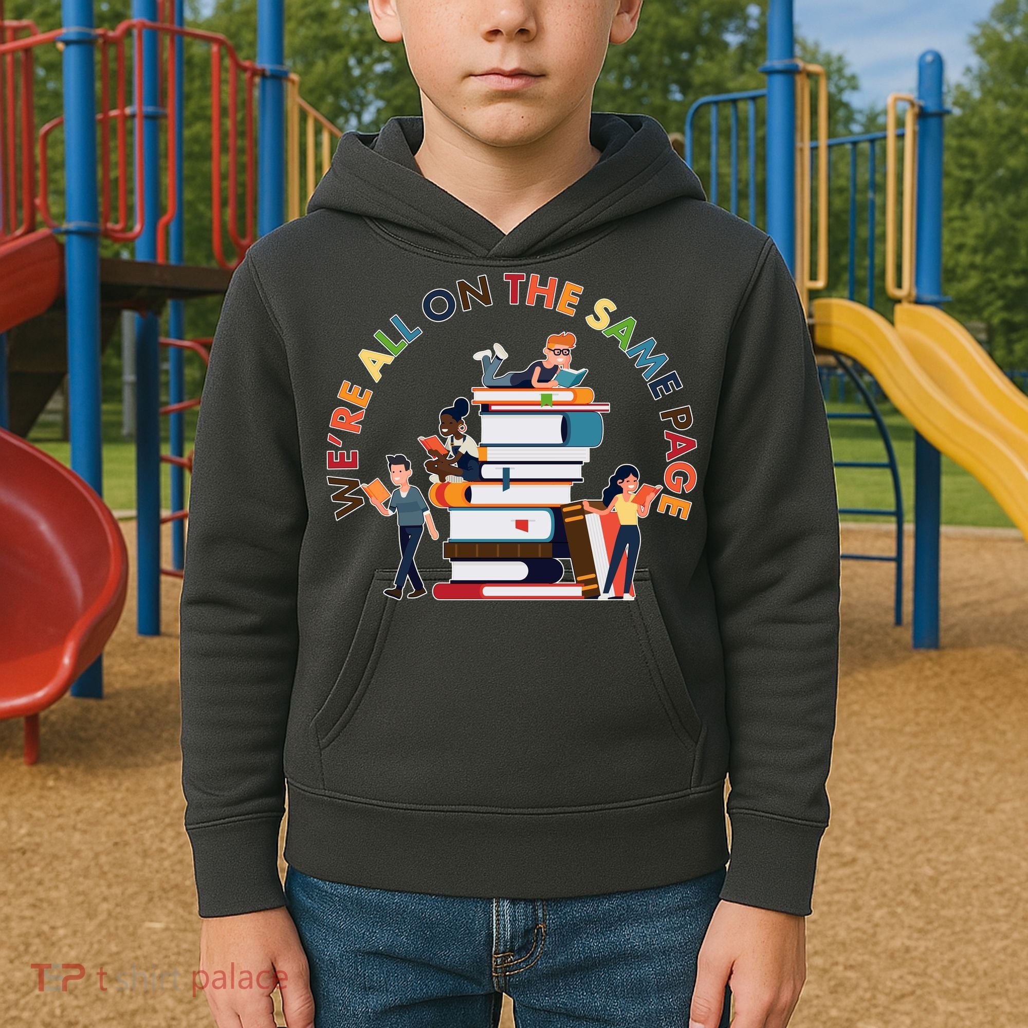 Were All One The Same Page Library Reading Fan Book Lover Kids Hoodie