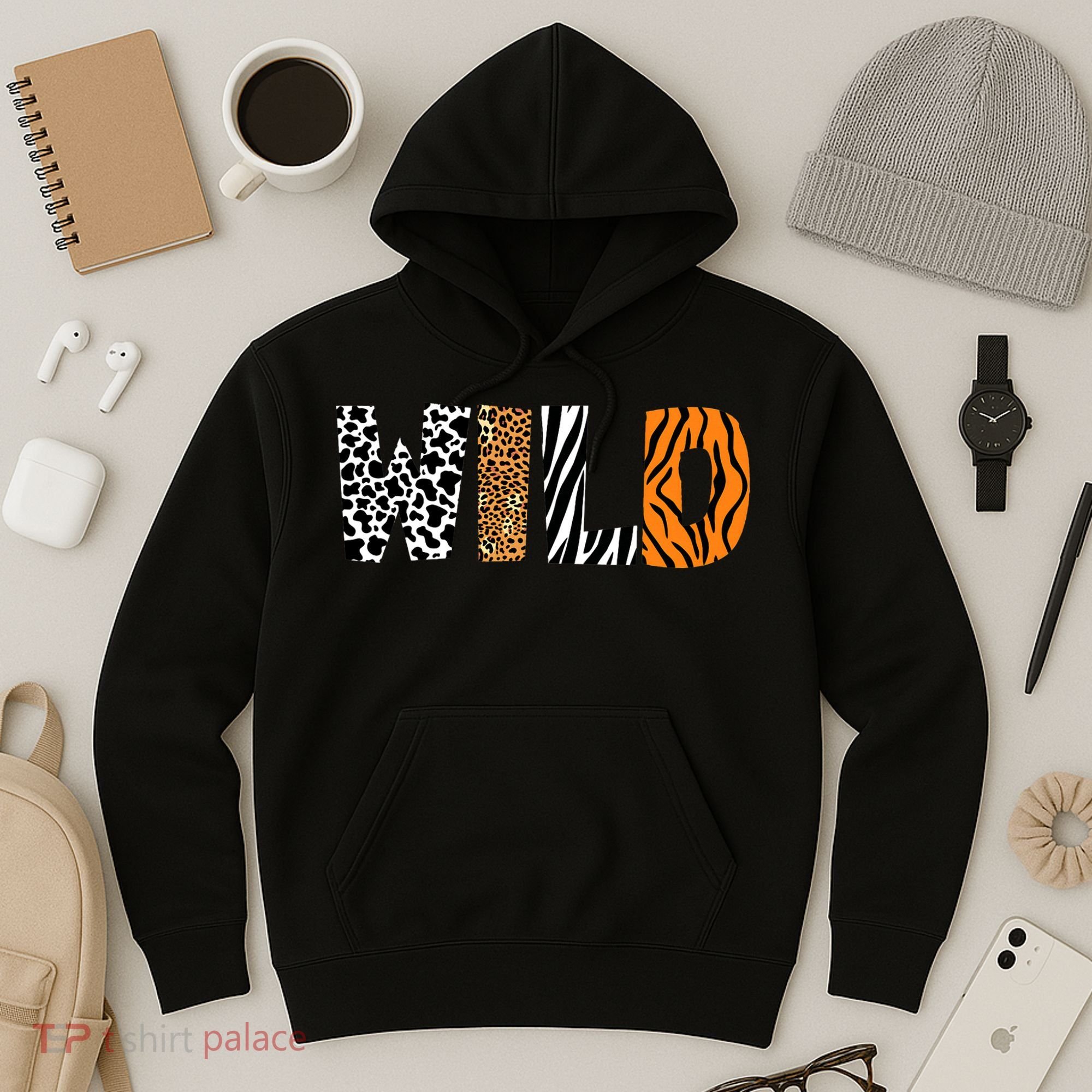 Wild Animal Pattern Cow Leopard Zebra Tiger Animal Print Hoodie