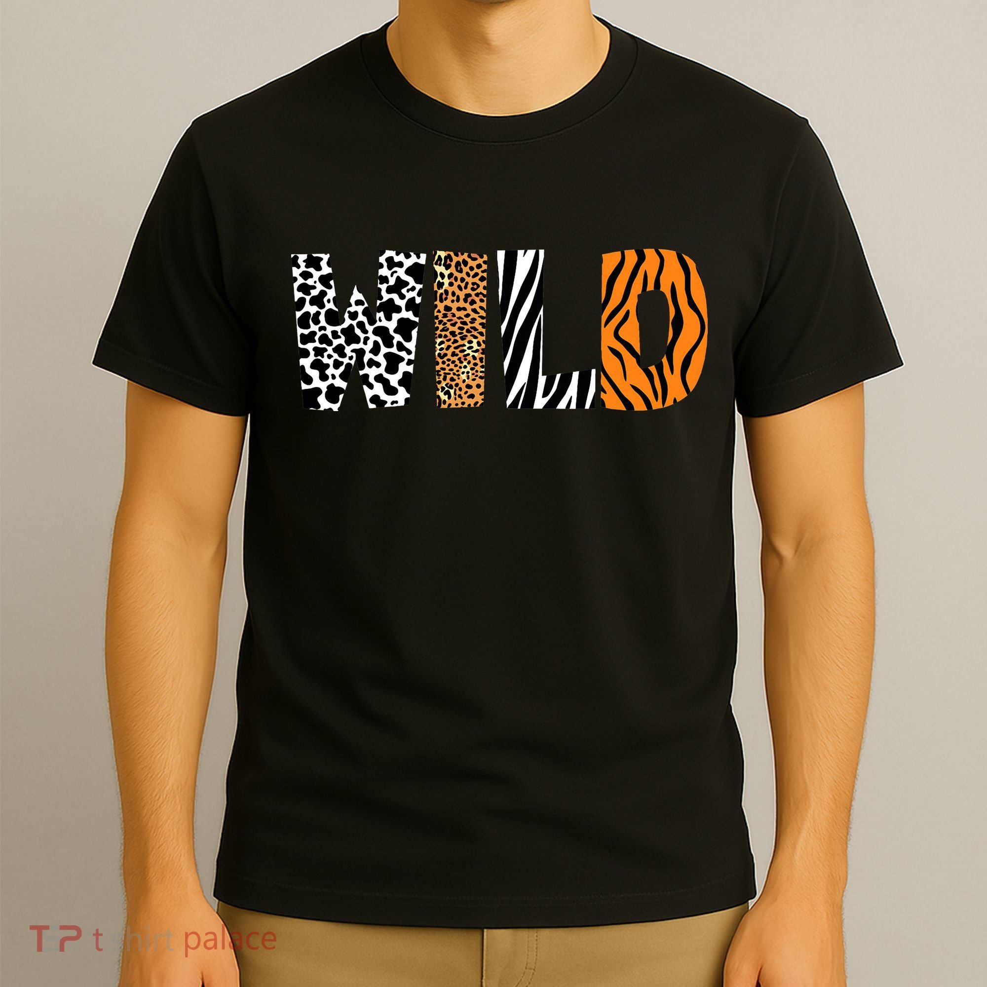 Wild Animal Pattern Cow Leopard Zebra Tiger Animal Print T-Shirt