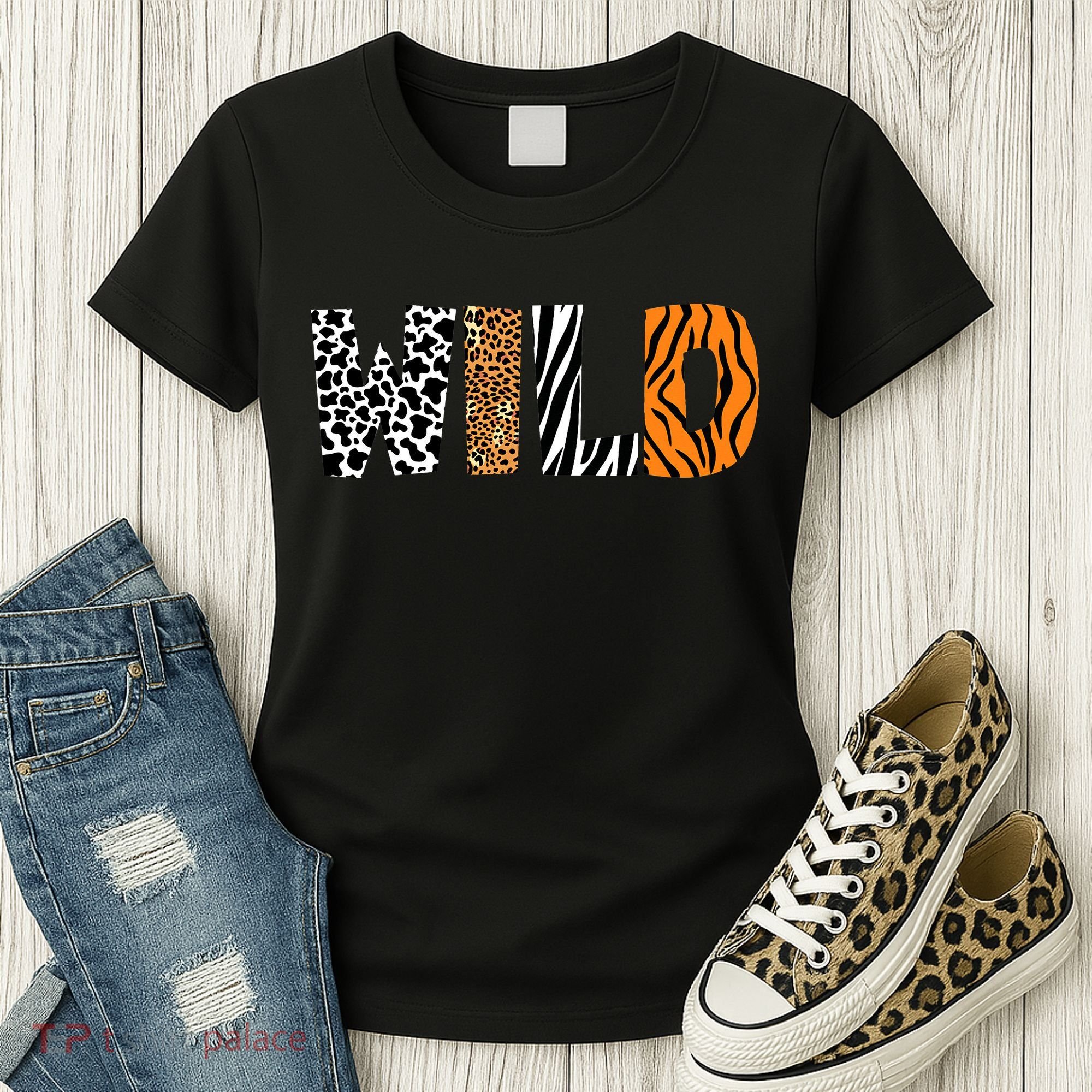 Wild Animal Pattern Cow Leopard Zebra Tiger Animal Print Women's T-Shirt