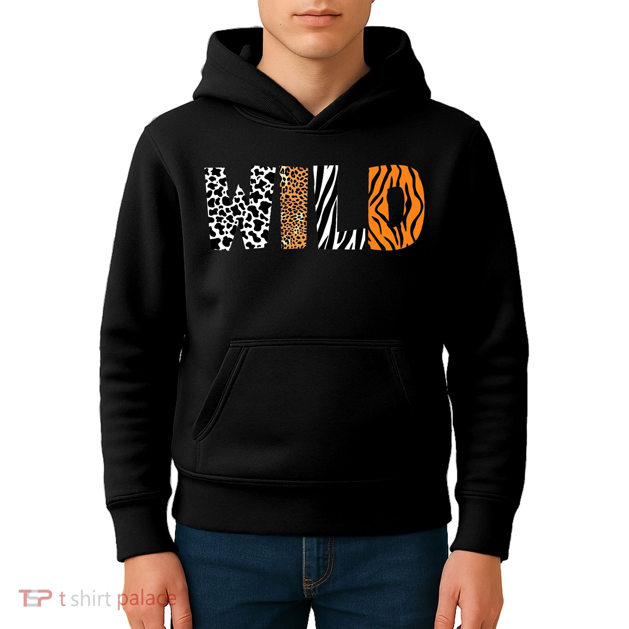 Wild Animal Pattern Cow Leopard Zebra Tiger Animal Print Kids Hoodie