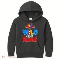 Wild About Reading Book Lover Reading Fan Kids Hoodie thumb 0