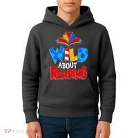Wild About Reading Book Lover Reading Fan Kids Hoodie thumb 4