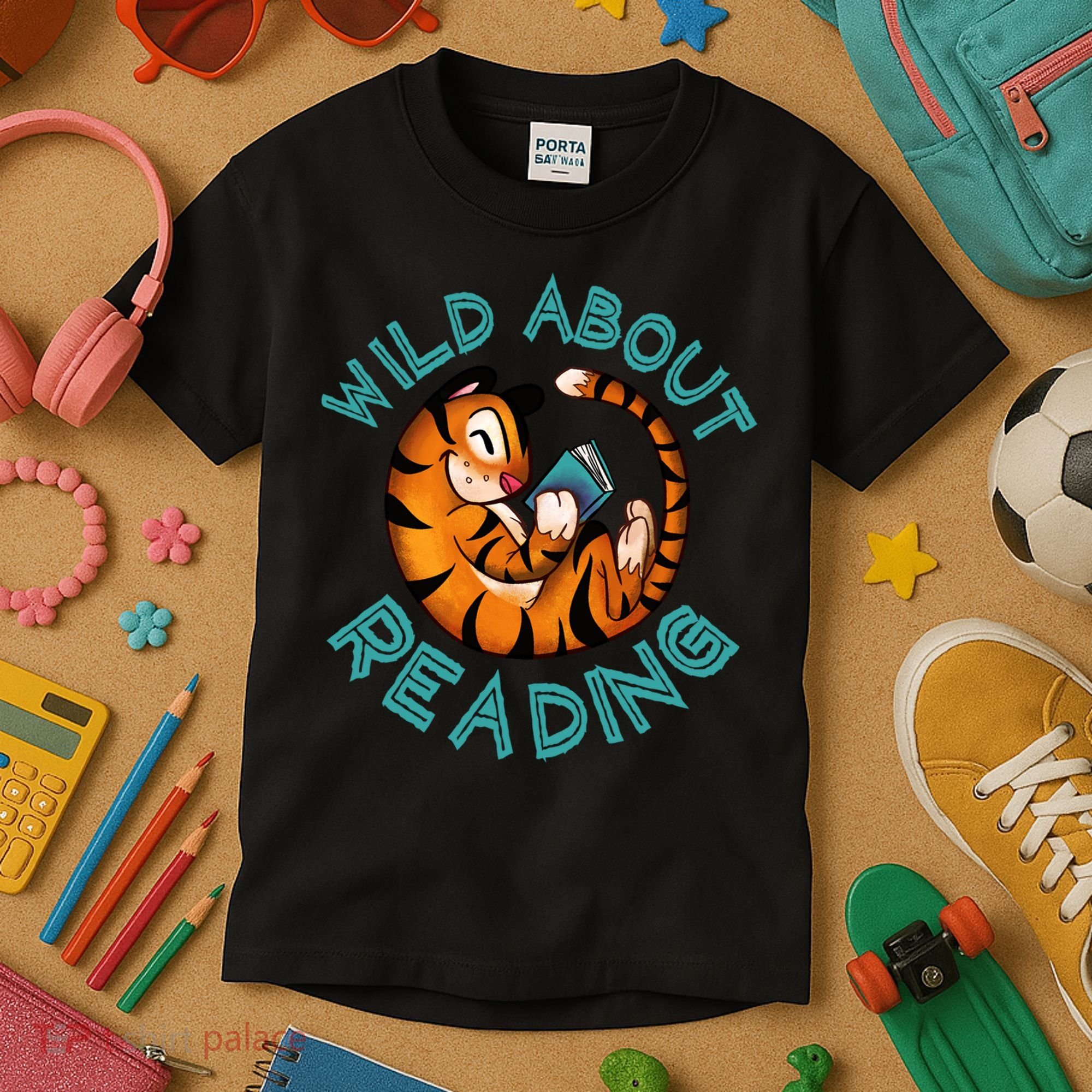 Wild About Reading Tiger Kids T-Shirt