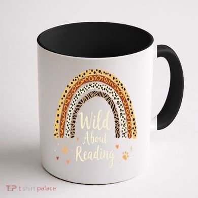 Wild About Reading Teacher Back To School Rainbow Gift Coffee Mug back
