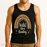 Wild About Reading Teacher Back To School Rainbow Gift Tank Top thumb 3