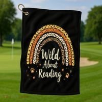 Wild About Reading Teacher Back To School Rainbow Gift Golf Towel thumb 1