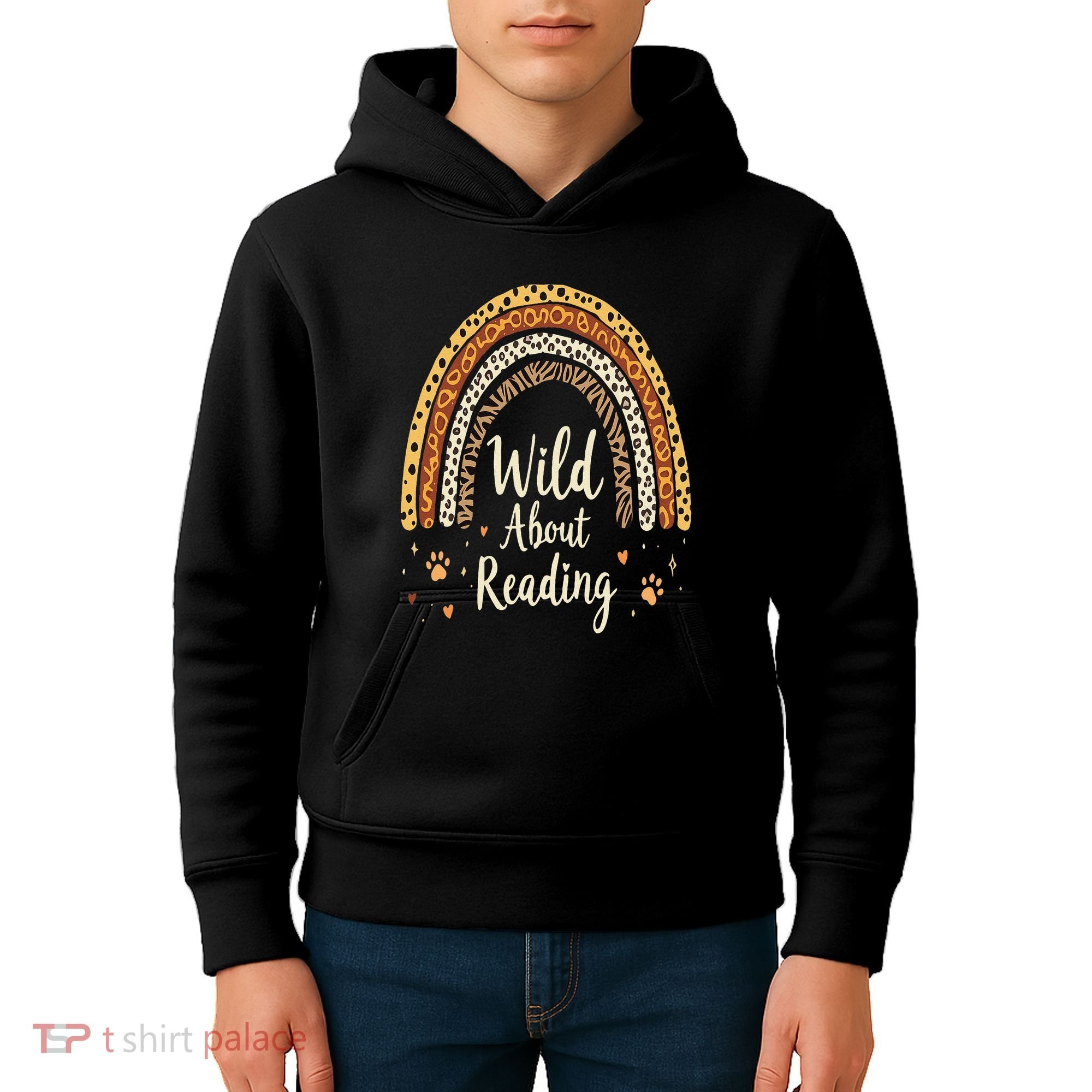 Wild About Reading Teacher Back To School Rainbow Gift Kids Hoodie