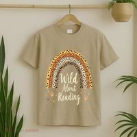 Wild About Reading Teacher Back To School Rainbow Gift T-Shirt thumb 2