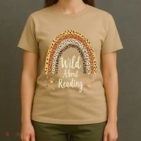 Wild About Reading Teacher Back To School Rainbow Gift T-Shirt thumb 4