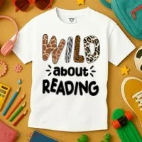 Wild About Reading Animal Print Kids T-Shirt thumb 3