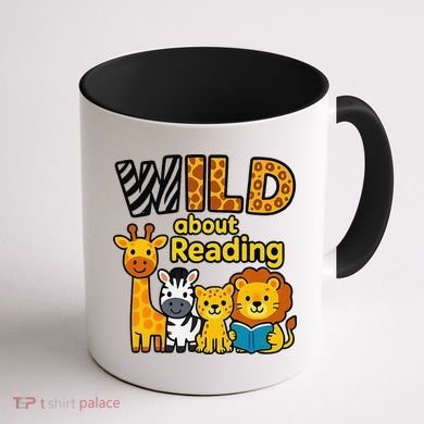 Wild About Reading Cute Jungle Animal Literacy Design Coffee Mug back