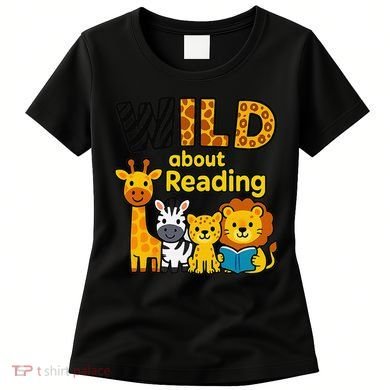 Wild About Reading Cute Jungle Animal Literacy Design Women's T-Shirt