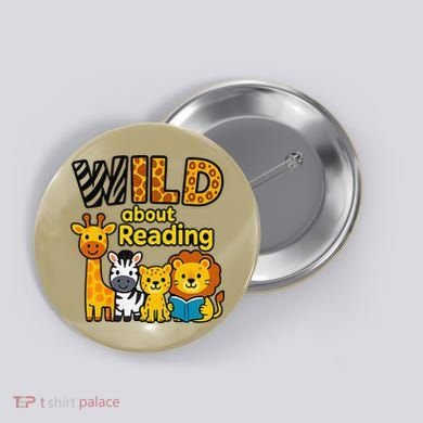 Wild About Reading Cute Jungle Animal Literacy Design Button