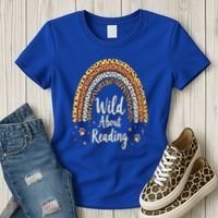 Wild About Reading Teacher Back to School Rainbow Women's T-Shirt thumb 3