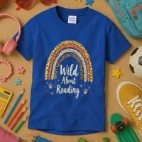 Wild About Reading Teacher Back to School Rainbow Kids T-Shirt thumb 3