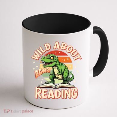 Wild About Reading T Rex Design For Teachers And Students Great Gift Coffee Mug back