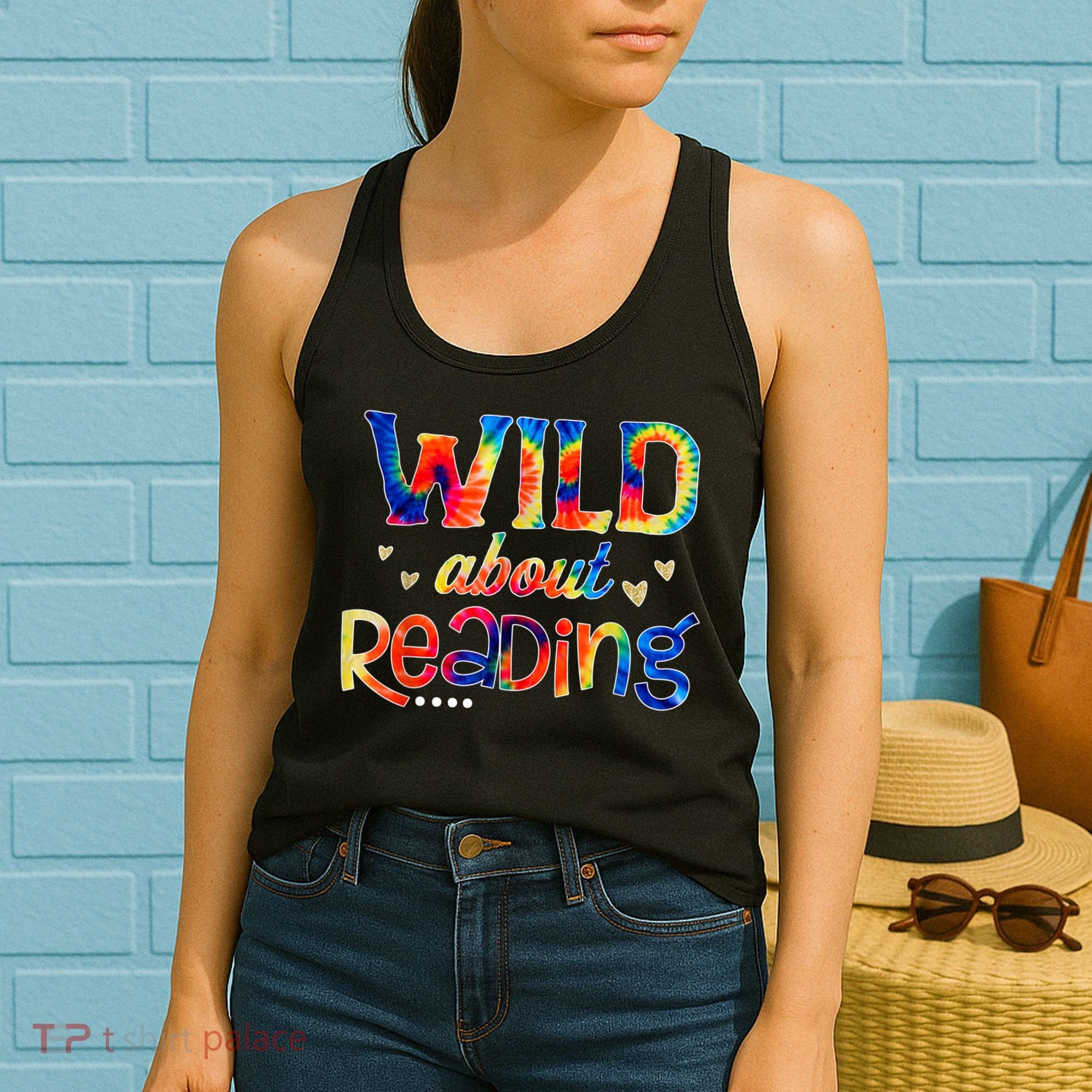 Wild About Reading Tie Dye Reading Books Funny Women's Tank Top