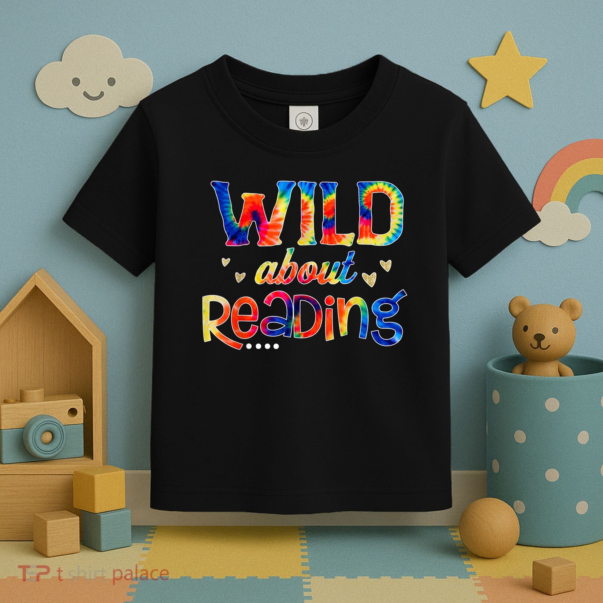 Wild About Reading Tie Dye Reading Books Funny Toddler T-Shirt