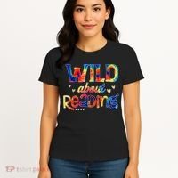 Wild About Reading Tie Dye Reading Books Funny Women's T-Shirt thumb 4