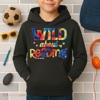 Wild About Reading Tie Dye Reading Books Funny Kids Hoodie thumb 2