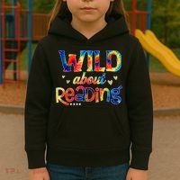 Wild About Reading Tie Dye Reading Books Funny Kids Hoodie thumb 3