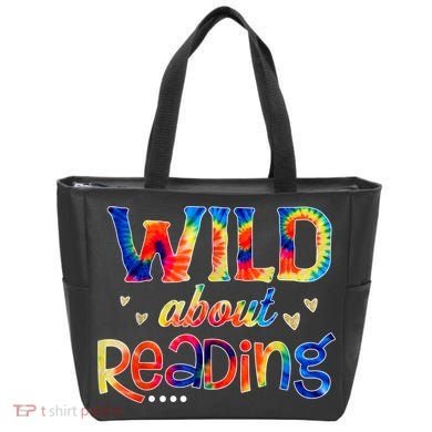 Wild About Reading Tie Dye Reading Books Funny Tote Bag
