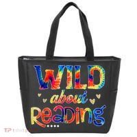 Wild About Reading Tie Dye Reading Books Funny Tote Bag thumb 0
