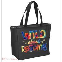 Wild About Reading Tie Dye Reading Books Funny Tote Bag thumb 2
