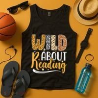 Wild About Reading Books Readers Lovers Bookworm Library Day Tank Top thumb 4