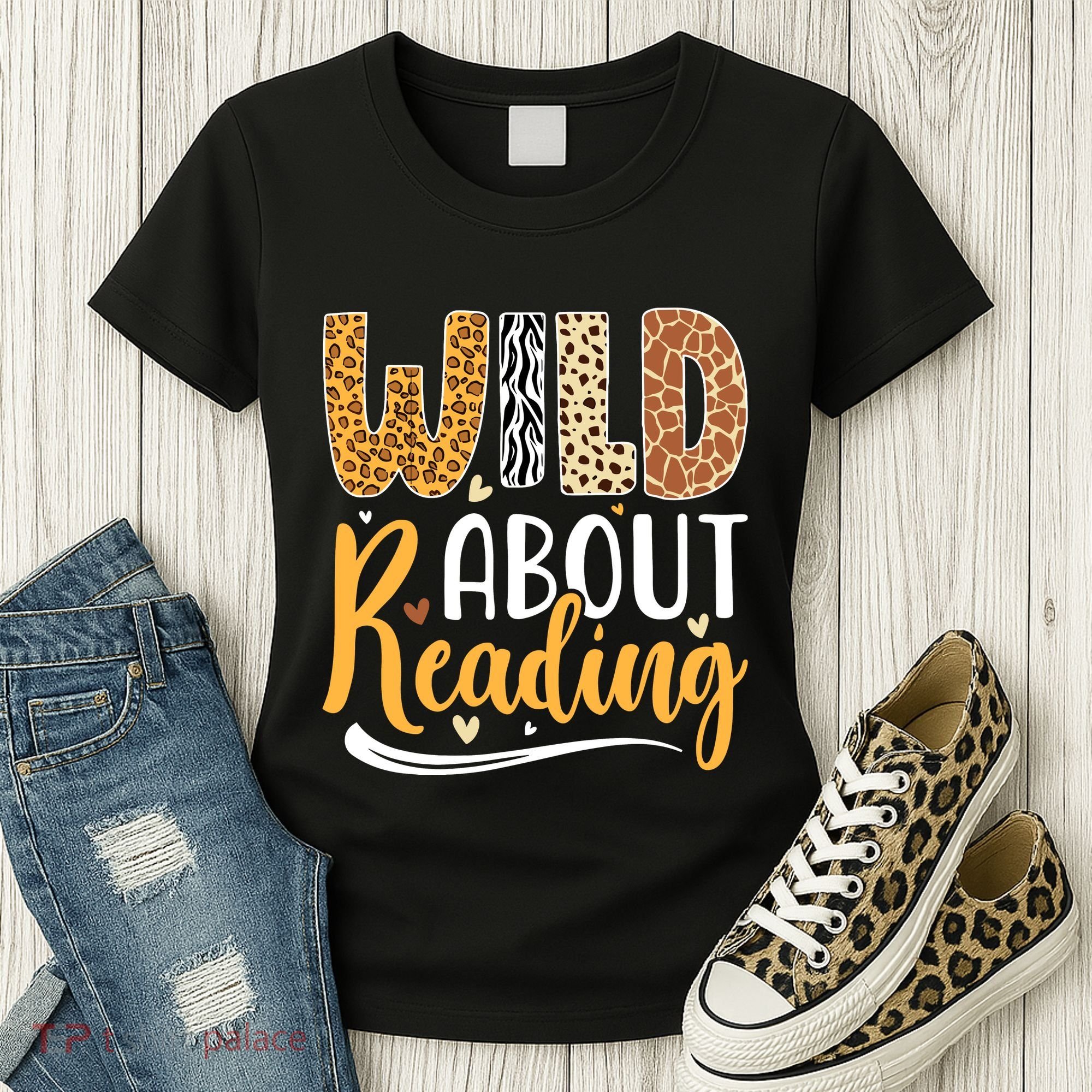 Wild About Reading Books Readers Lovers Bookworm Library Day Women's T-Shirt