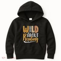Wild About Reading Books Readers Lovers Bookworm Library Day Kids Hoodie thumb 0