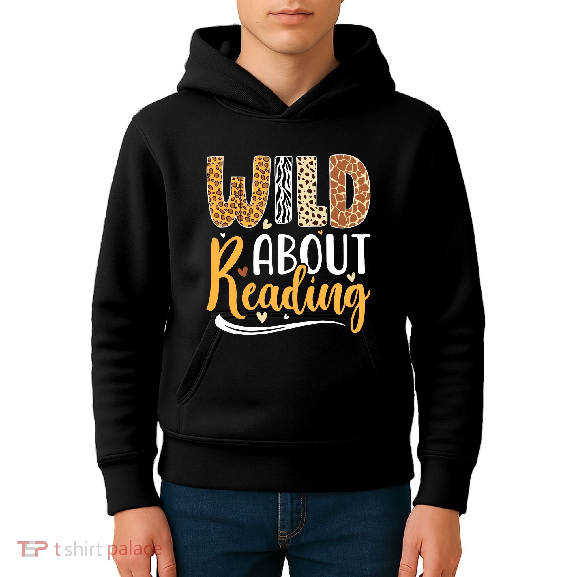 Wild About Reading Books Readers Lovers Bookworm Library Day Kids Hoodie