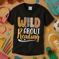 Wild About Reading Books Readers Lovers Bookworm Library Day Kids T-Shirt thumb 3