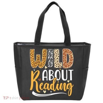 Wild About Reading Books Readers Lovers Bookworm Library Day Tote Bag