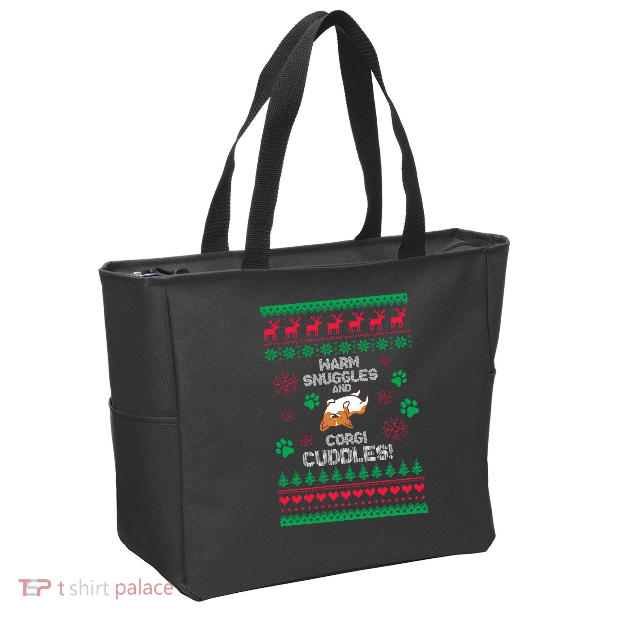 Warm Snuggles And Corgi Cuddles Ugly Sweater Tote Bag