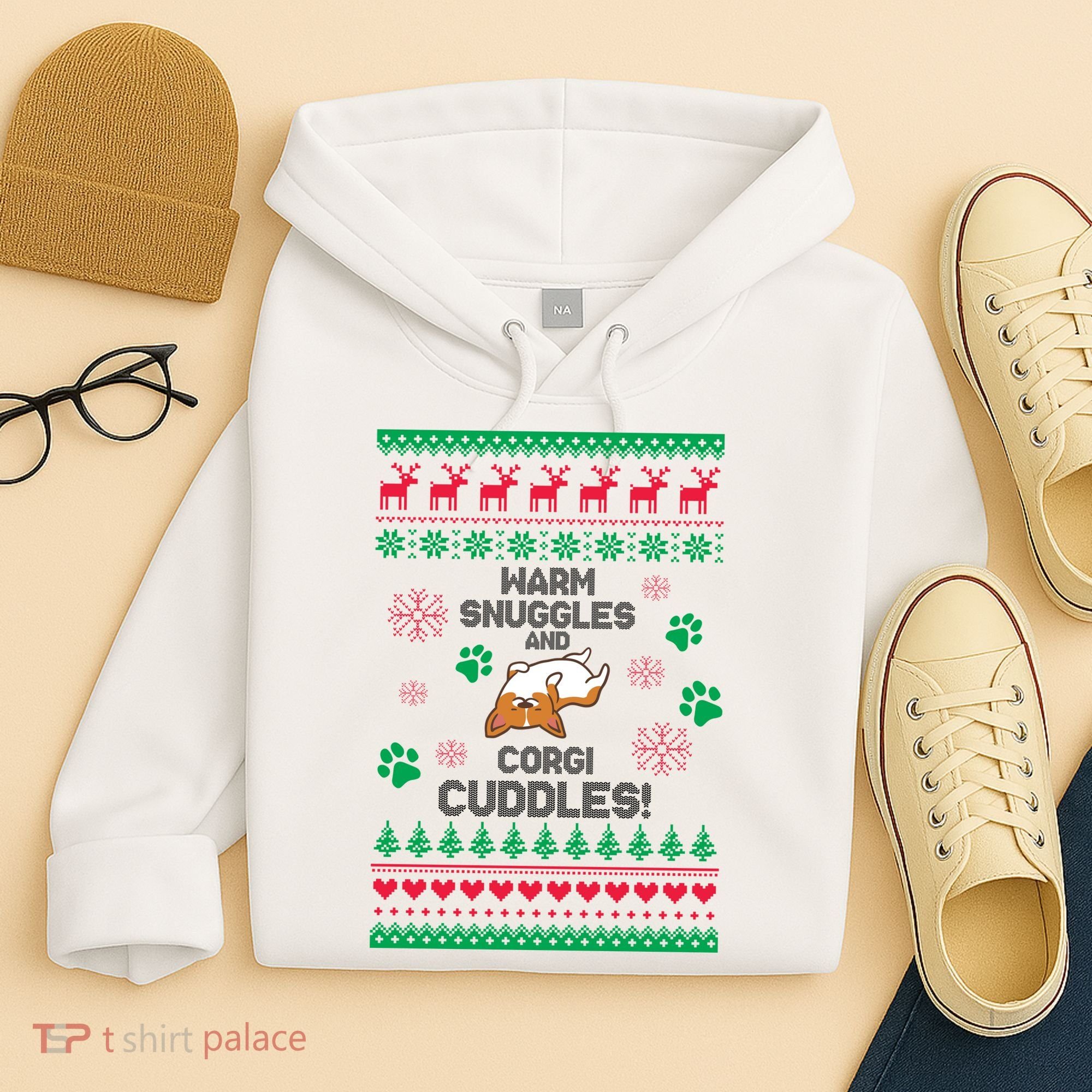 Warm Snuggles And Corgi Cuddles Ugly Sweater Hoodie