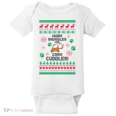 Warm Snuggles And Corgi Cuddles Ugly Sweater Baby Bodysuit