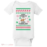 Warm Snuggles And Corgi Cuddles Ugly Sweater Baby Bodysuit thumb 0