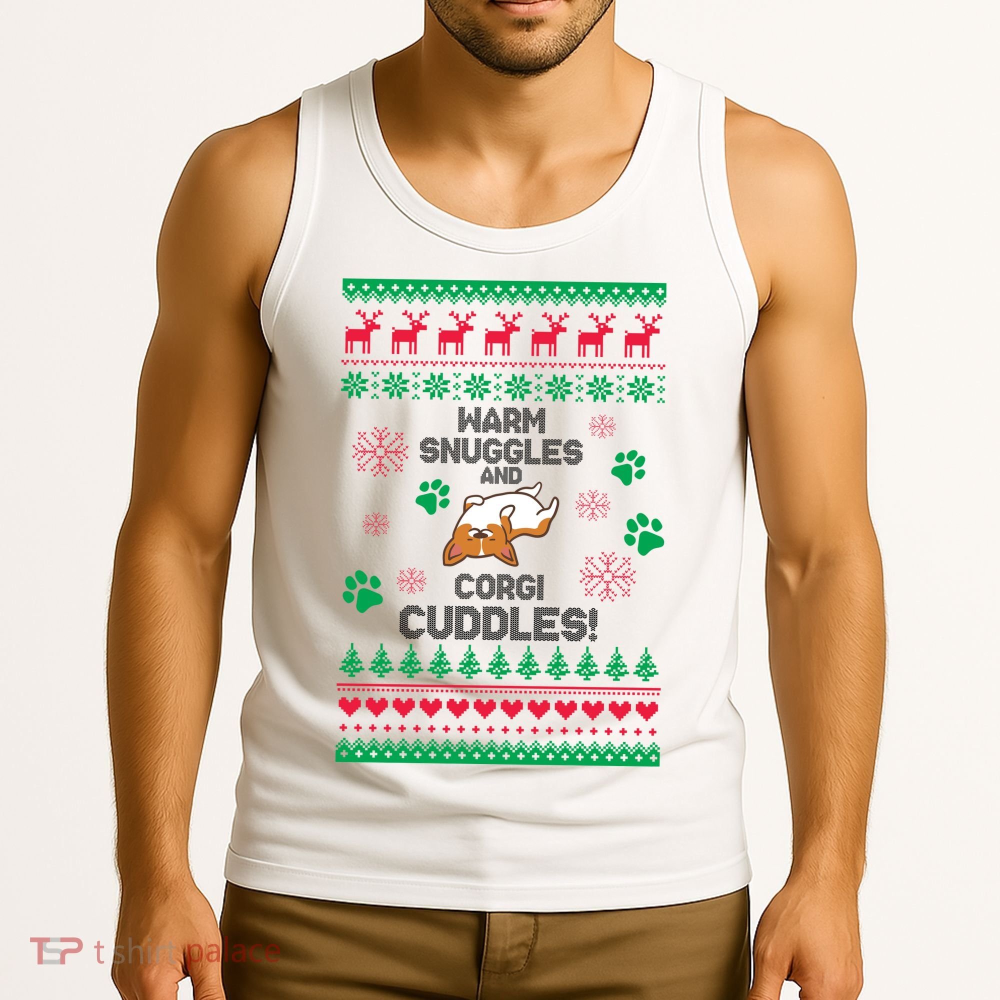 Warm Snuggles And Corgi Cuddles Ugly Sweater Tank Top