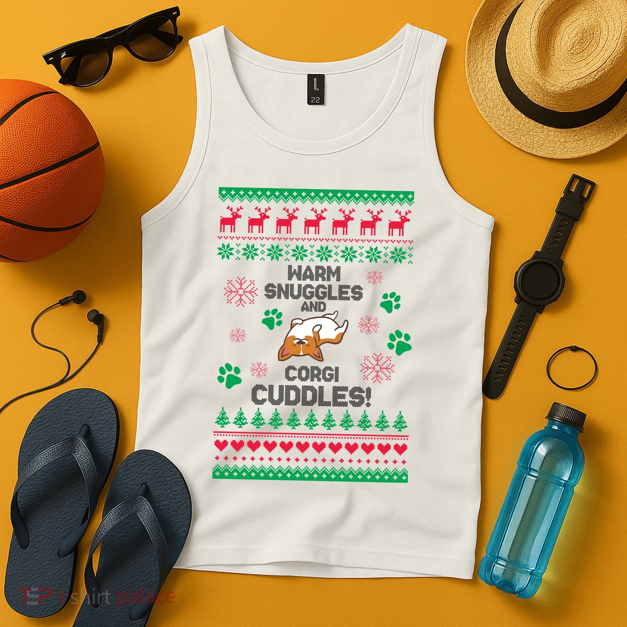 Warm Snuggles And Corgi Cuddles Ugly Sweater Tank Top