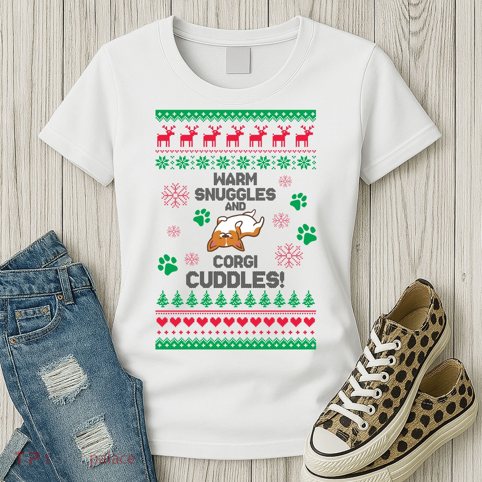 Warm Snuggles And Corgi Cuddles Ugly Sweater Women's T-Shirt