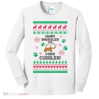 Warm Snuggles And Corgi Cuddles Ugly Sweater Kids Long Sleeve Shirt
