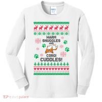 Warm Snuggles And Corgi Cuddles Ugly Sweater Kids Long Sleeve Shirt thumb 0