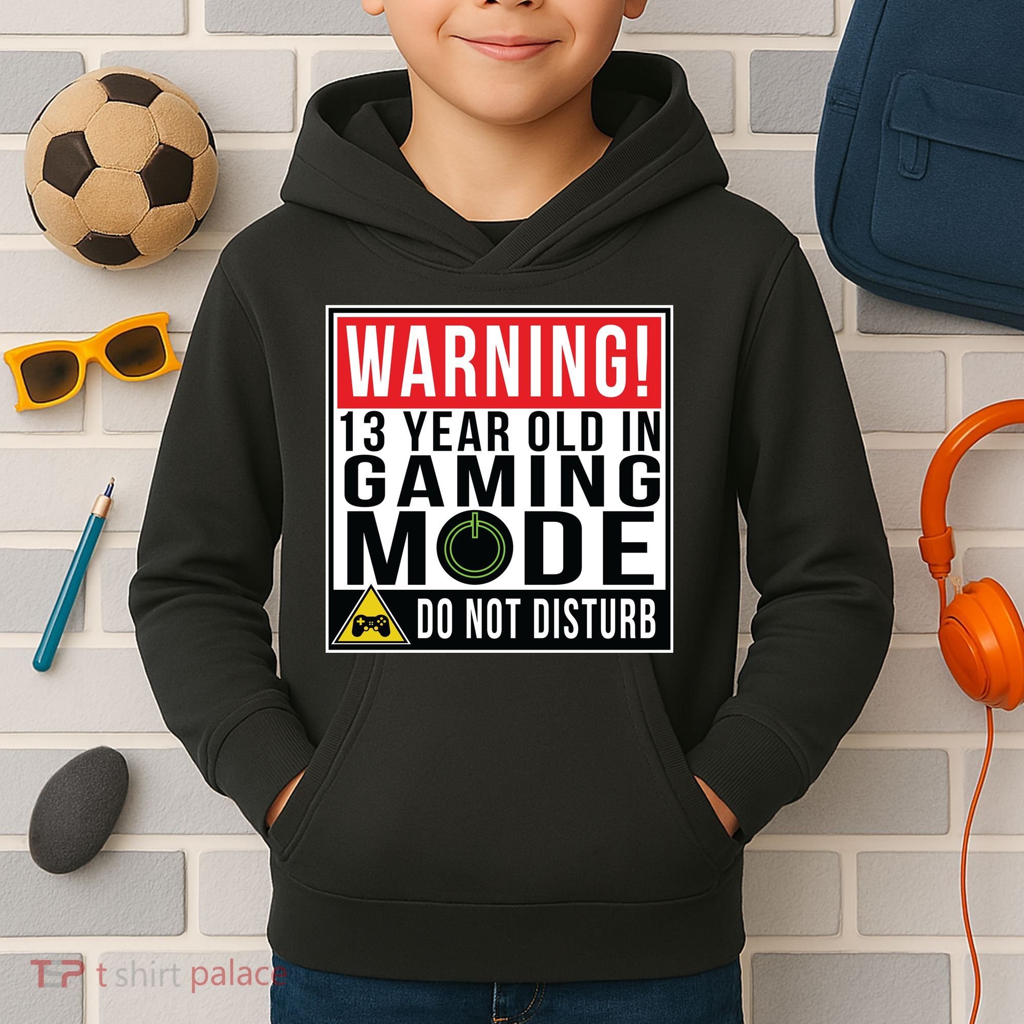 Warning 13 Year Old in Gaming Mode Teenager Kids Hoodie
