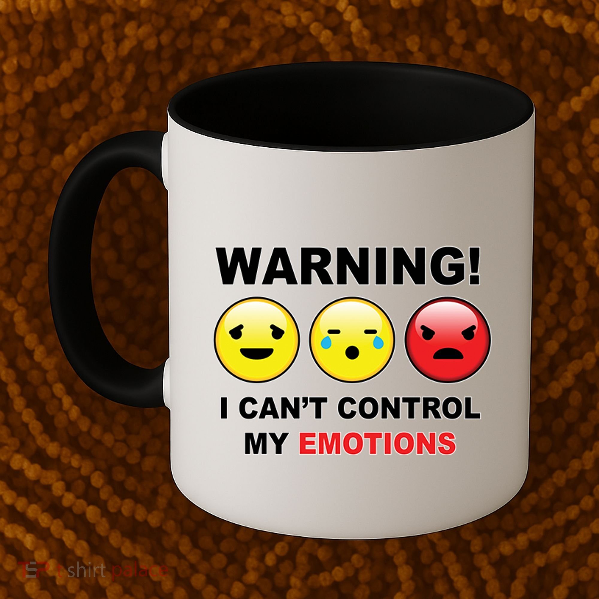 Warning Can't Control Emotions Emoji Face Coffee Mug