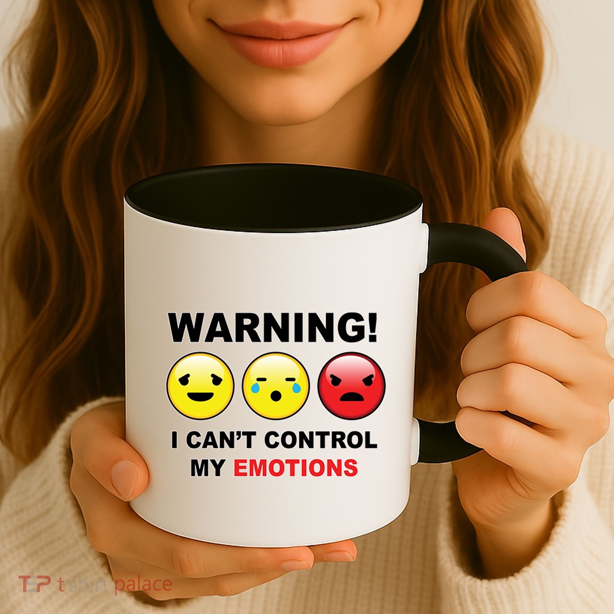 Warning Can't Control Emotions Emoji Face Coffee Mug