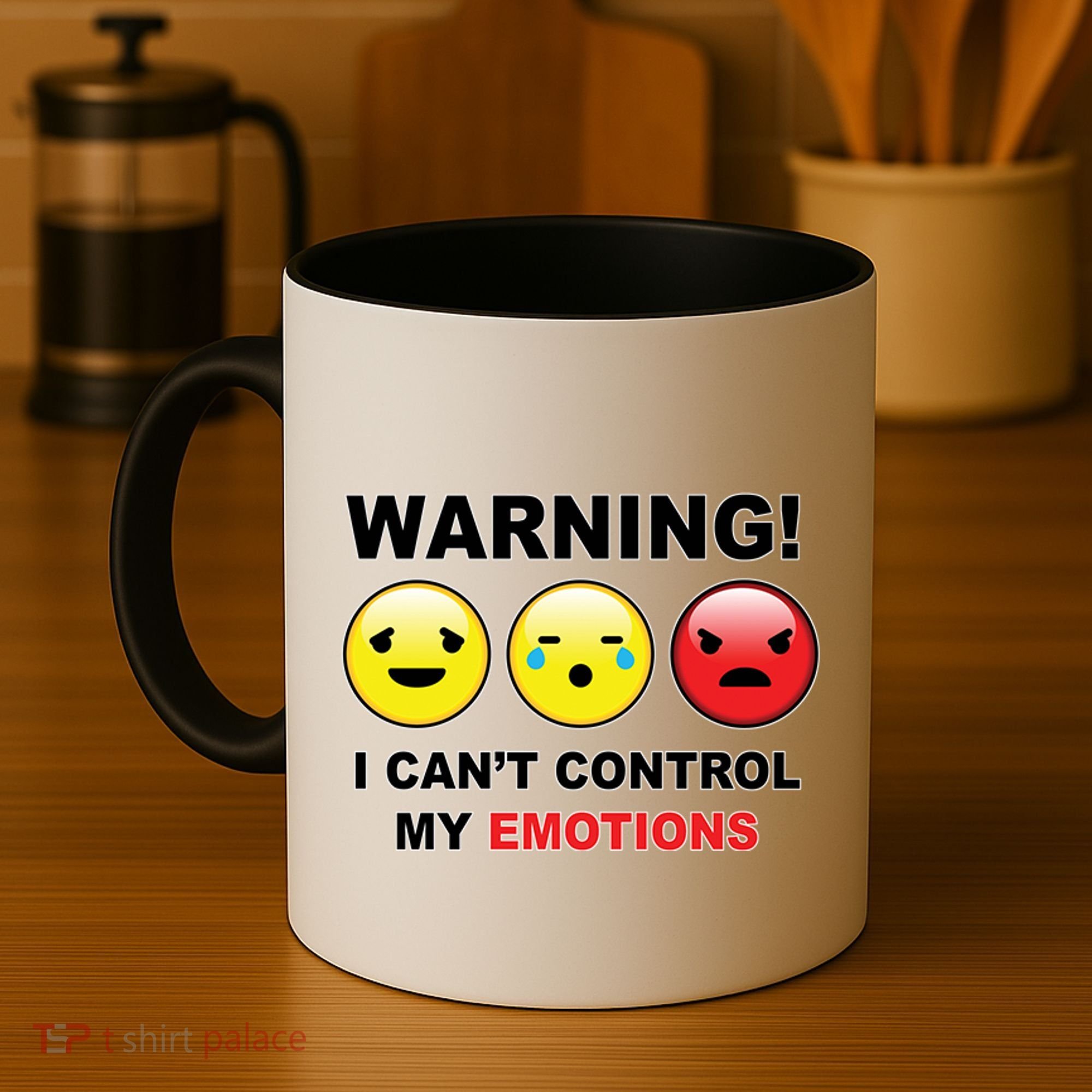 Warning Can't Control Emotions Emoji Face Coffee Mug